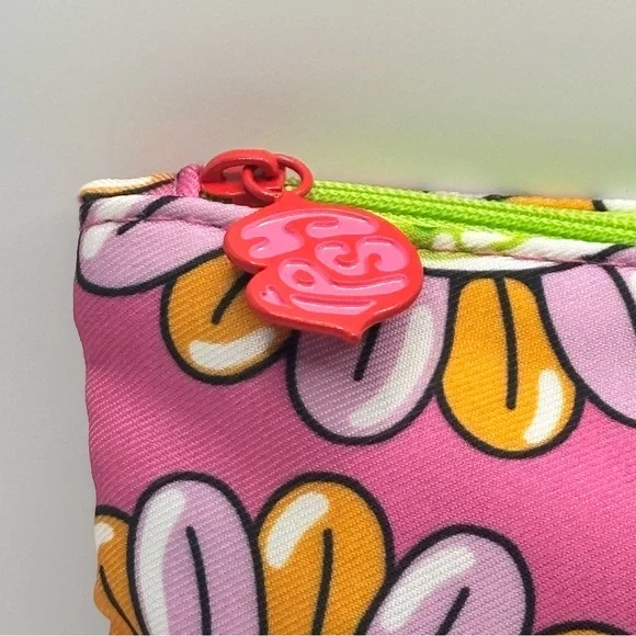 IPSY Pink Graphic Floral Eye Makeup Bag Neon Zipper NWOT - Picture 2 of 4